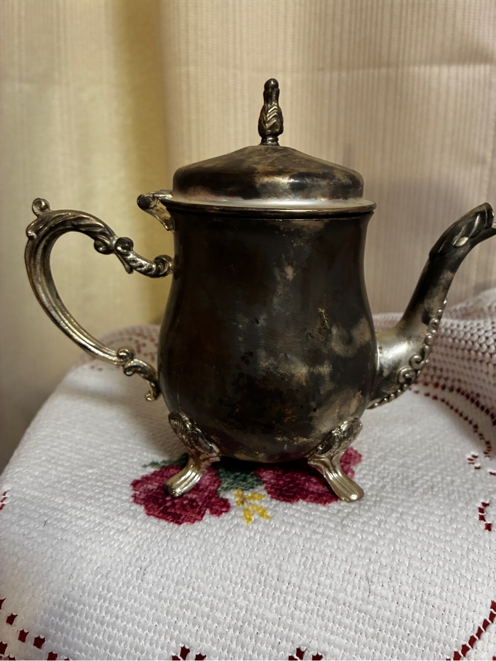 Vintage Ornate Silverplate Mini Teapot Footed Victorian style hinged lid